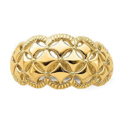 14K Gelbgold-Ring mit echtem Diamantmuster und ausgeschnittener Muschelkante