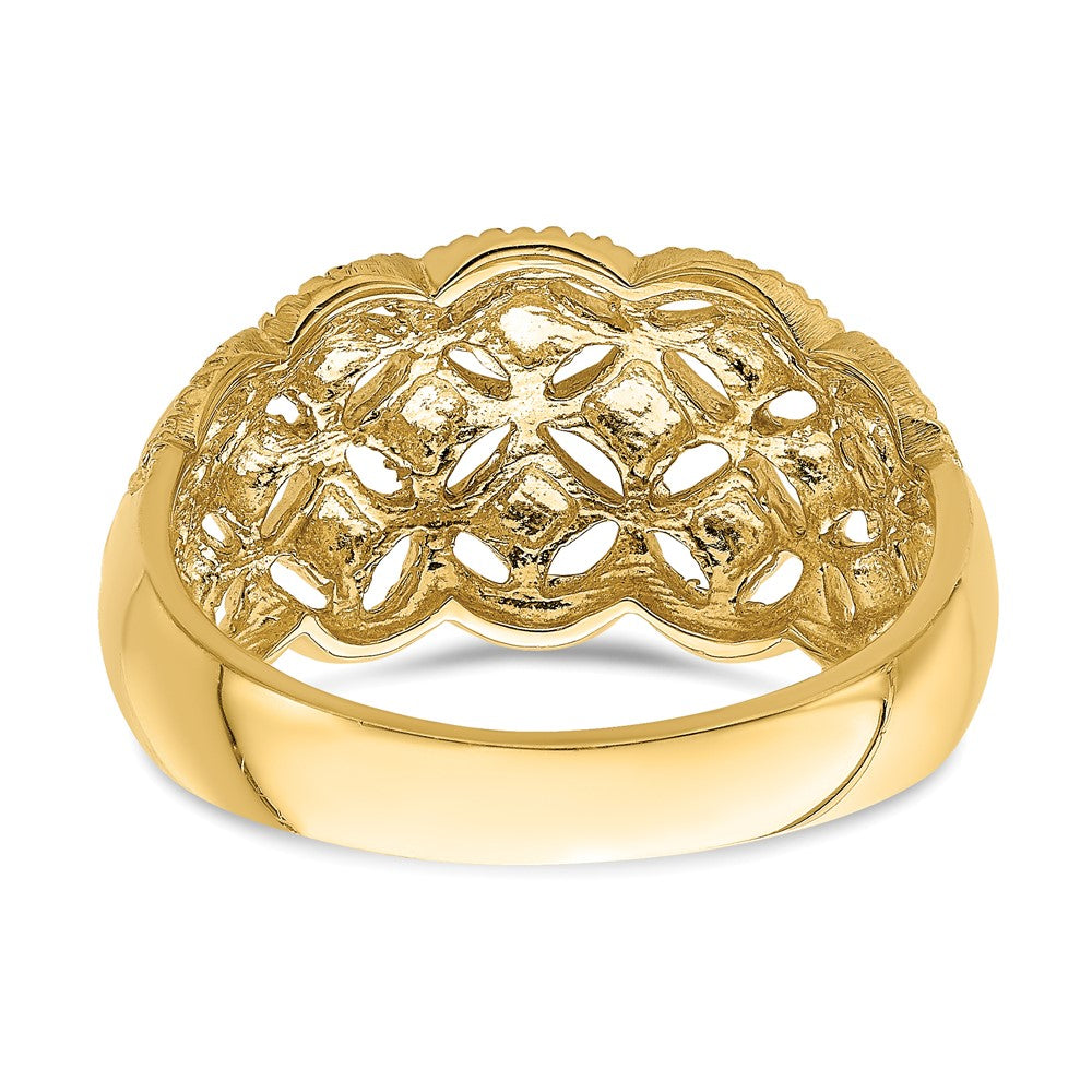 14K Gelbgold-Ring mit echtem Diamantmuster und ausgeschnittener Muschelkante