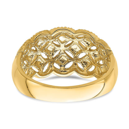 14K Gelbgold-Ring mit echtem Diamantmuster und ausgeschnittener Muschelkante