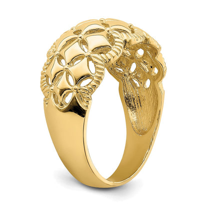 14K Gelbgold-Ring mit echtem Diamantmuster und ausgeschnittener Muschelkante