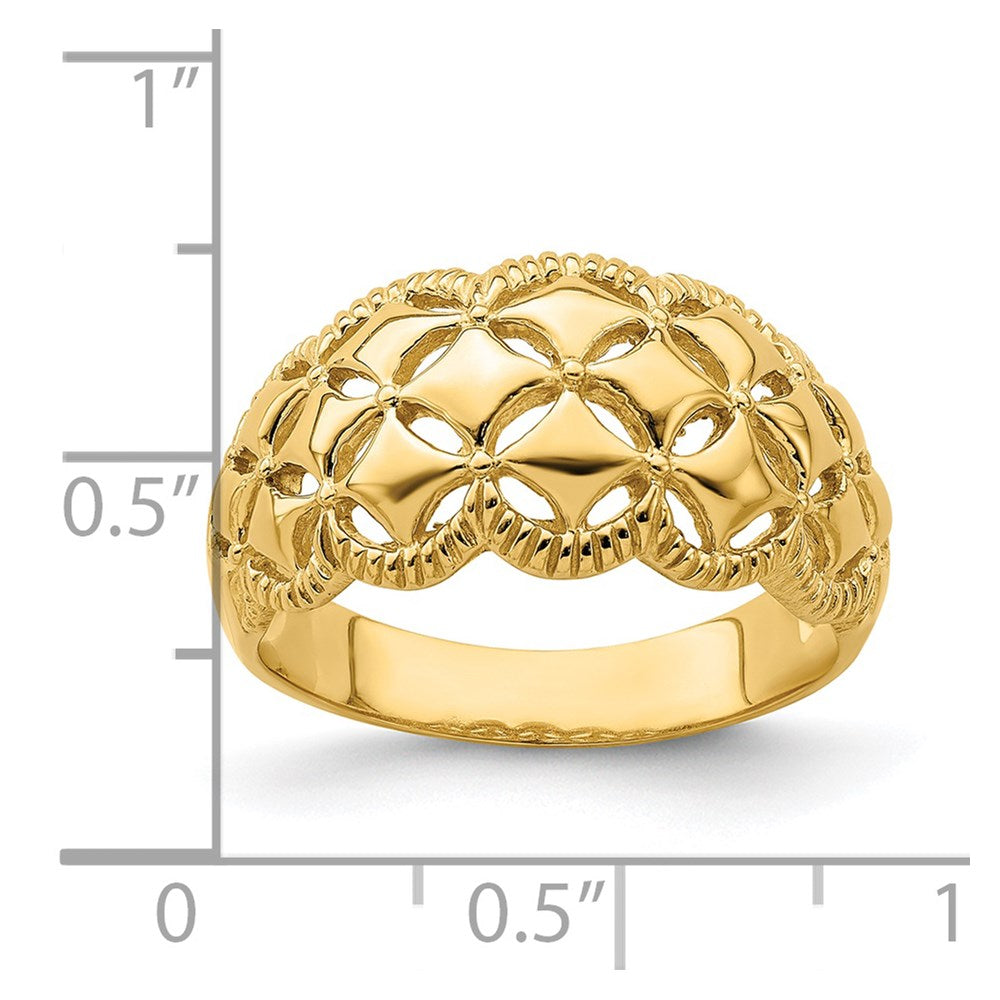 14K Gelbgold-Ring mit echtem Diamantmuster und ausgeschnittener Muschelkante