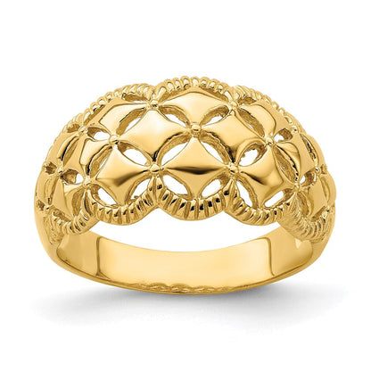 14K Gelbgold-Ring mit echtem Diamantmuster und ausgeschnittener Muschelkante