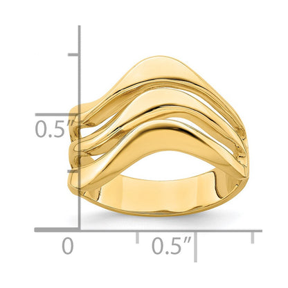 14K Gelbgold Ring mit poliertem offenem Wellendesign und Wölbung