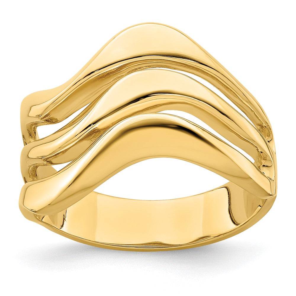 14K Gelbgold Ring mit poliertem offenem Wellendesign und Wölbung