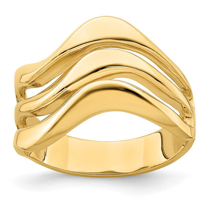 14K Gelbgold Ring mit poliertem offenem Wellendesign und Wölbung