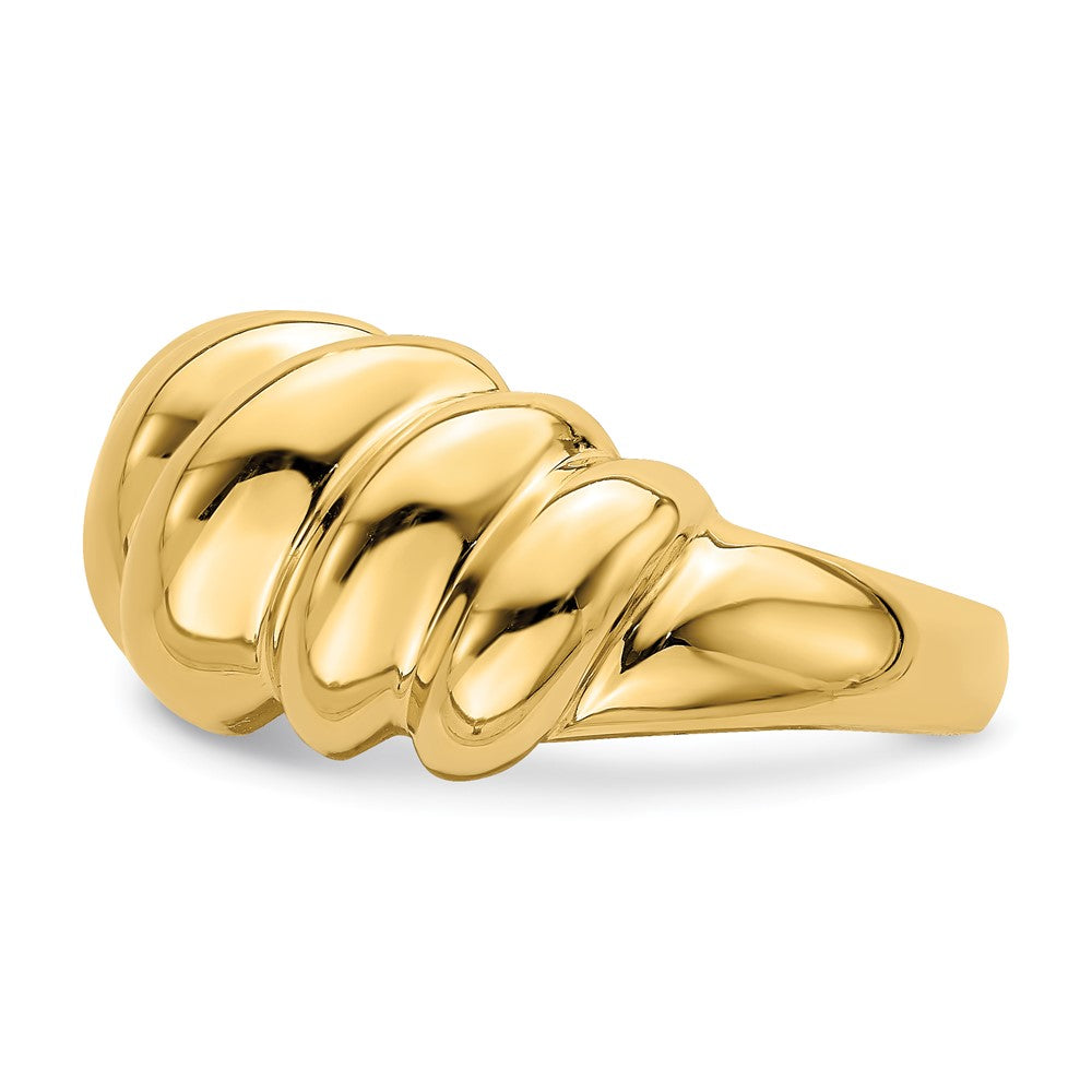 14K Gelbgold Poliert Schräger Shrimp-Bombierter Ring