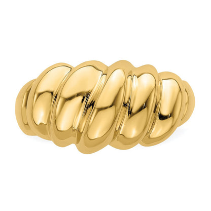 14K Gelbgold Poliert Schräger Shrimp-Bombierter Ring