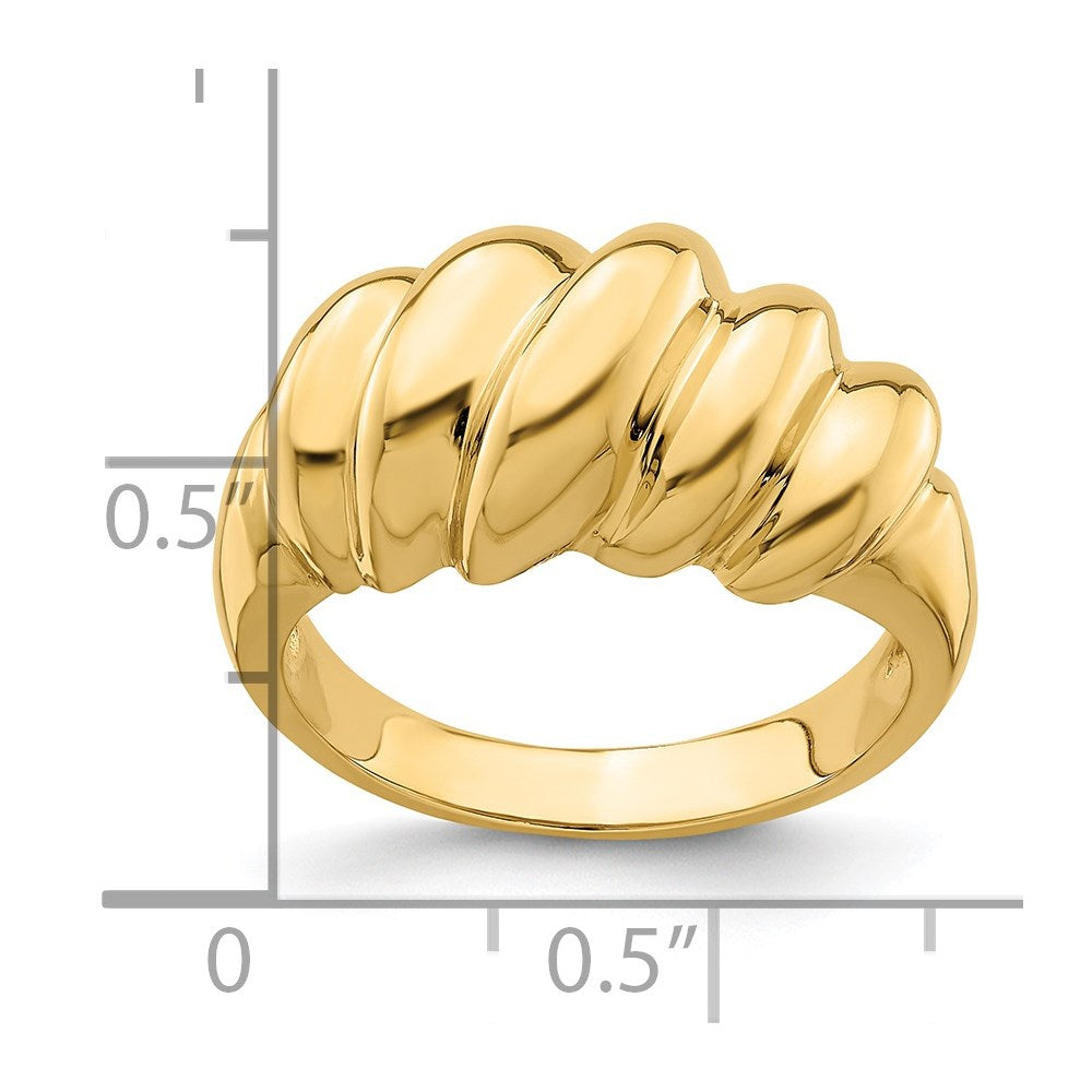 14K Gelbgold Poliert Schräger Shrimp-Bombierter Ring