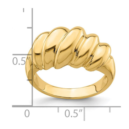14K Gelbgold Poliert Schräger Shrimp-Bombierter Ring