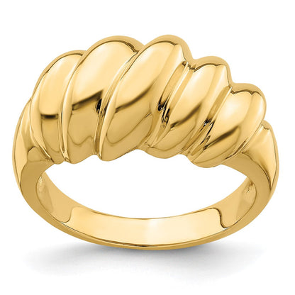 14K Gelbgold Poliert Schräger Shrimp-Bombierter Ring
