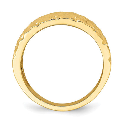 14K Gelbgold Ring mit diamantiertem gestepptem Muster, Dome-Design