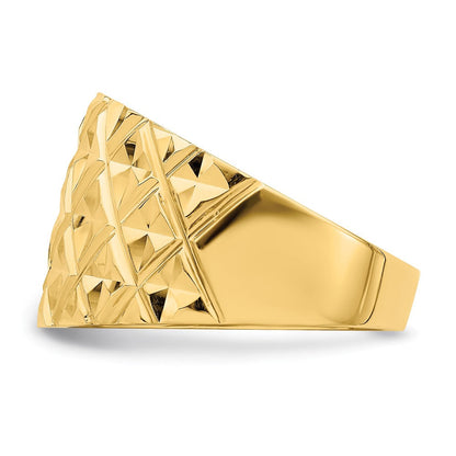 14K Gelbgold Ring mit diamantiertem gestepptem Muster, Dome-Design
