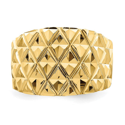 14K Gelbgold Ring mit diamantiertem gestepptem Muster, Dome-Design