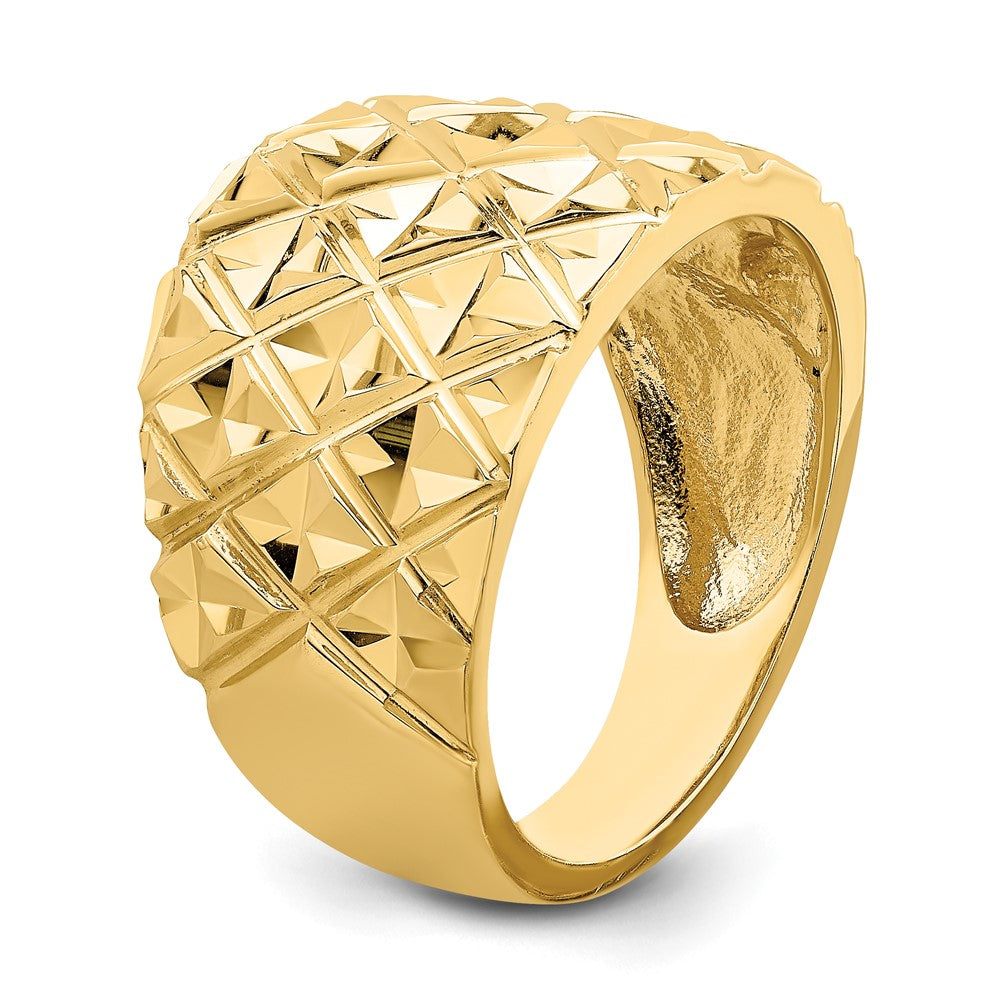 14K Gelbgold Ring mit diamantiertem gestepptem Muster, Dome-Design