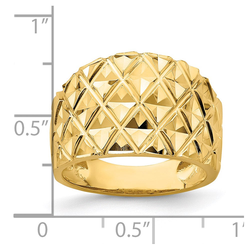 14K Gelbgold Ring mit diamantiertem gestepptem Muster, Dome-Design