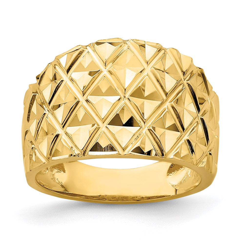14K Gelbgold Ring mit diamantiertem gestepptem Muster, Dome-Design