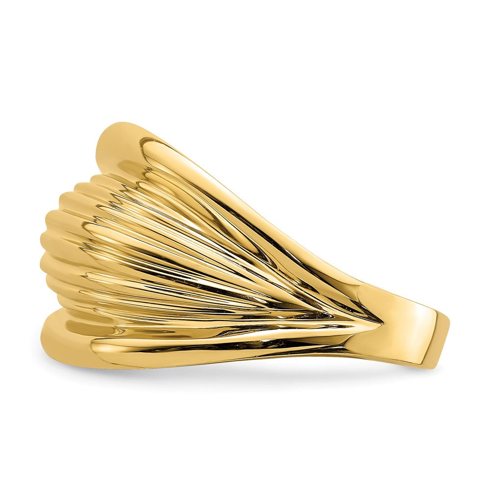 14K Gelbgold Ring mit poliertem geripptem gewölbtem Shrimp-Design