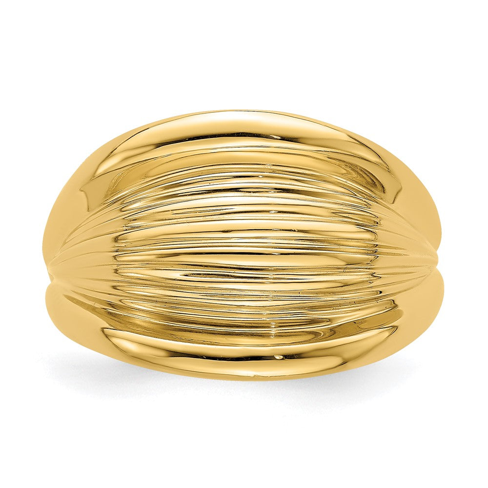 14K Gelbgold Ring mit poliertem geripptem gewölbtem Shrimp-Design