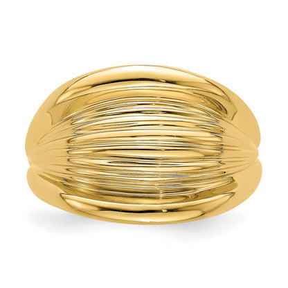 14K Gelbgold Ring mit poliertem geripptem gewölbtem Shrimp-Design