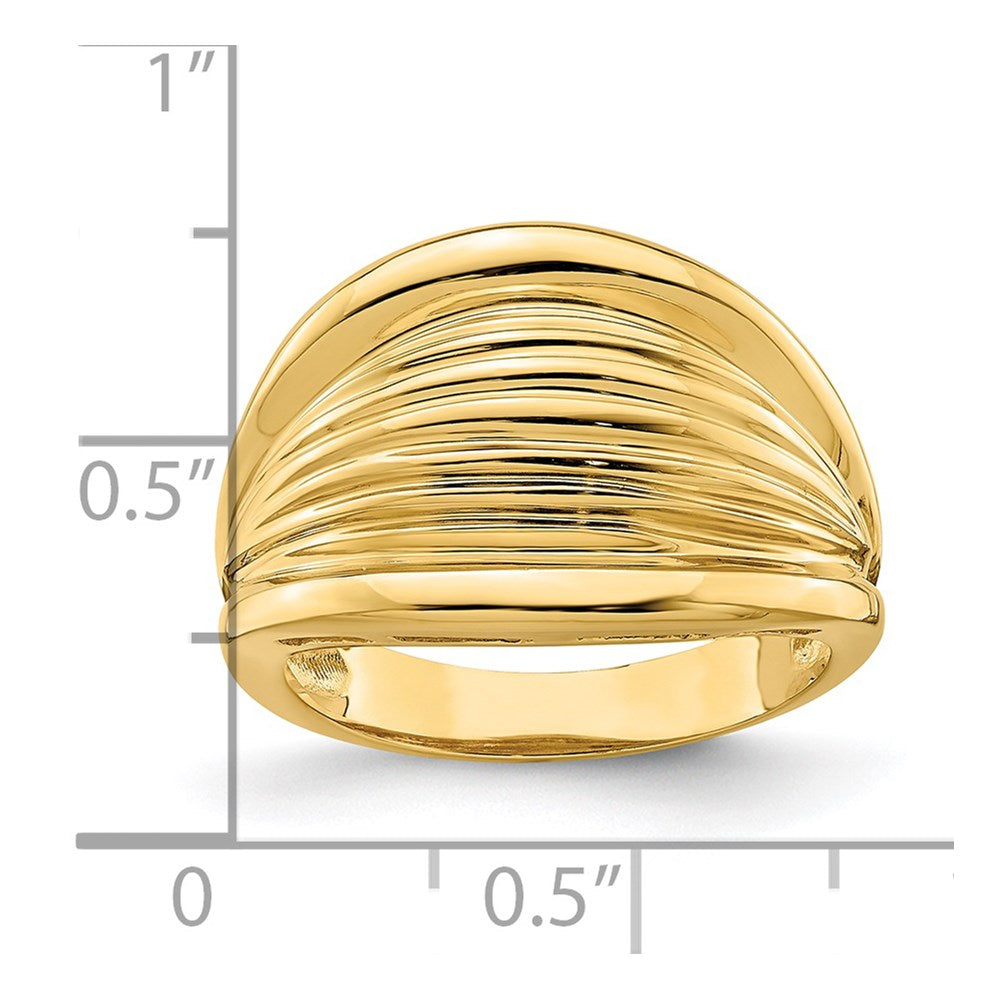 14K Gelbgold Ring mit poliertem geripptem gewölbtem Shrimp-Design