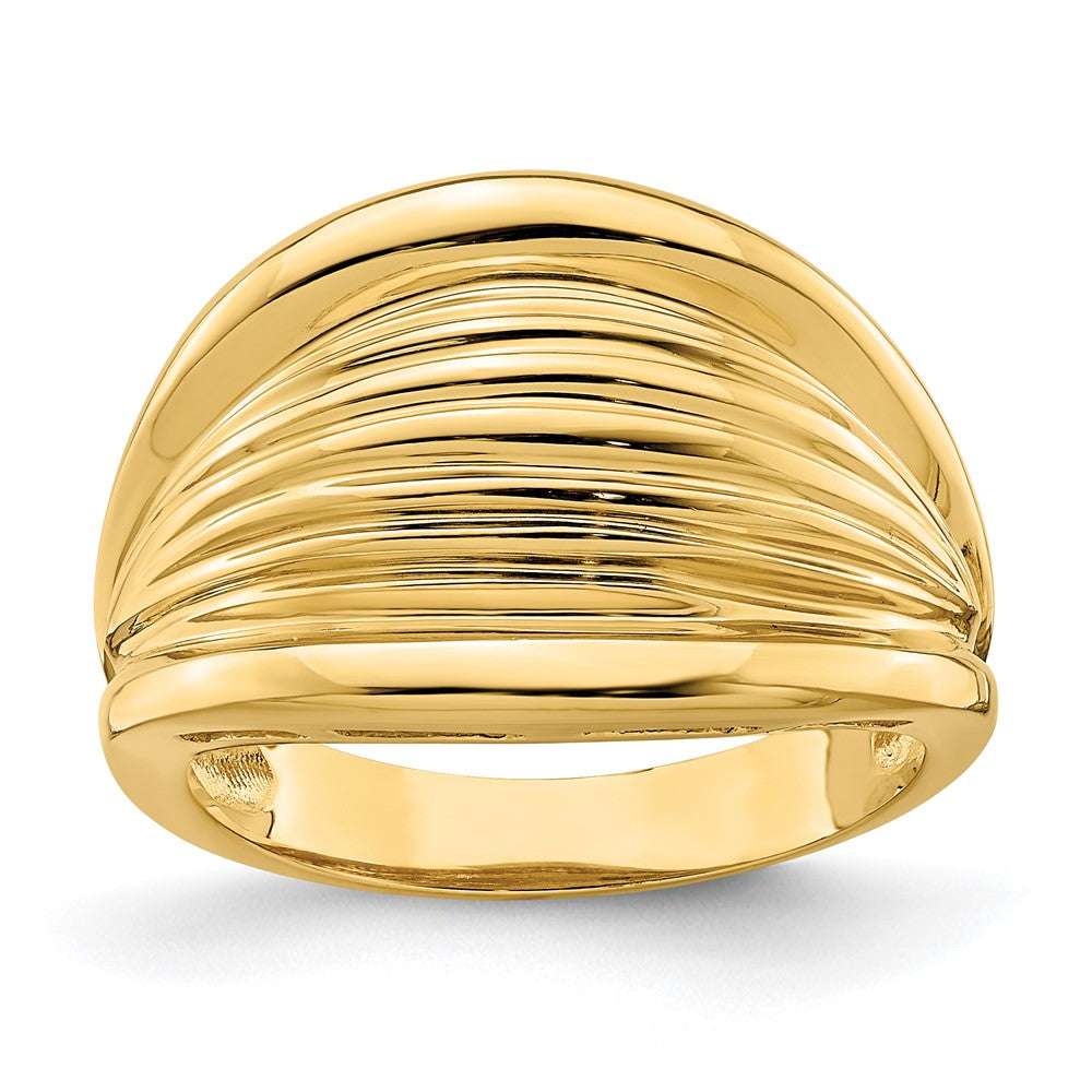 14K Gelbgold Ring mit poliertem geripptem gewölbtem Shrimp-Design