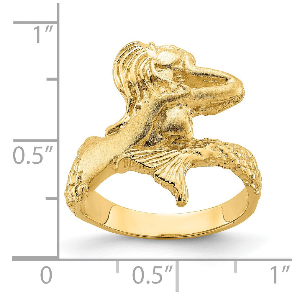 14K Gelbgold Ring mit Meerjungfrau-Motiv, poliert und satiniert