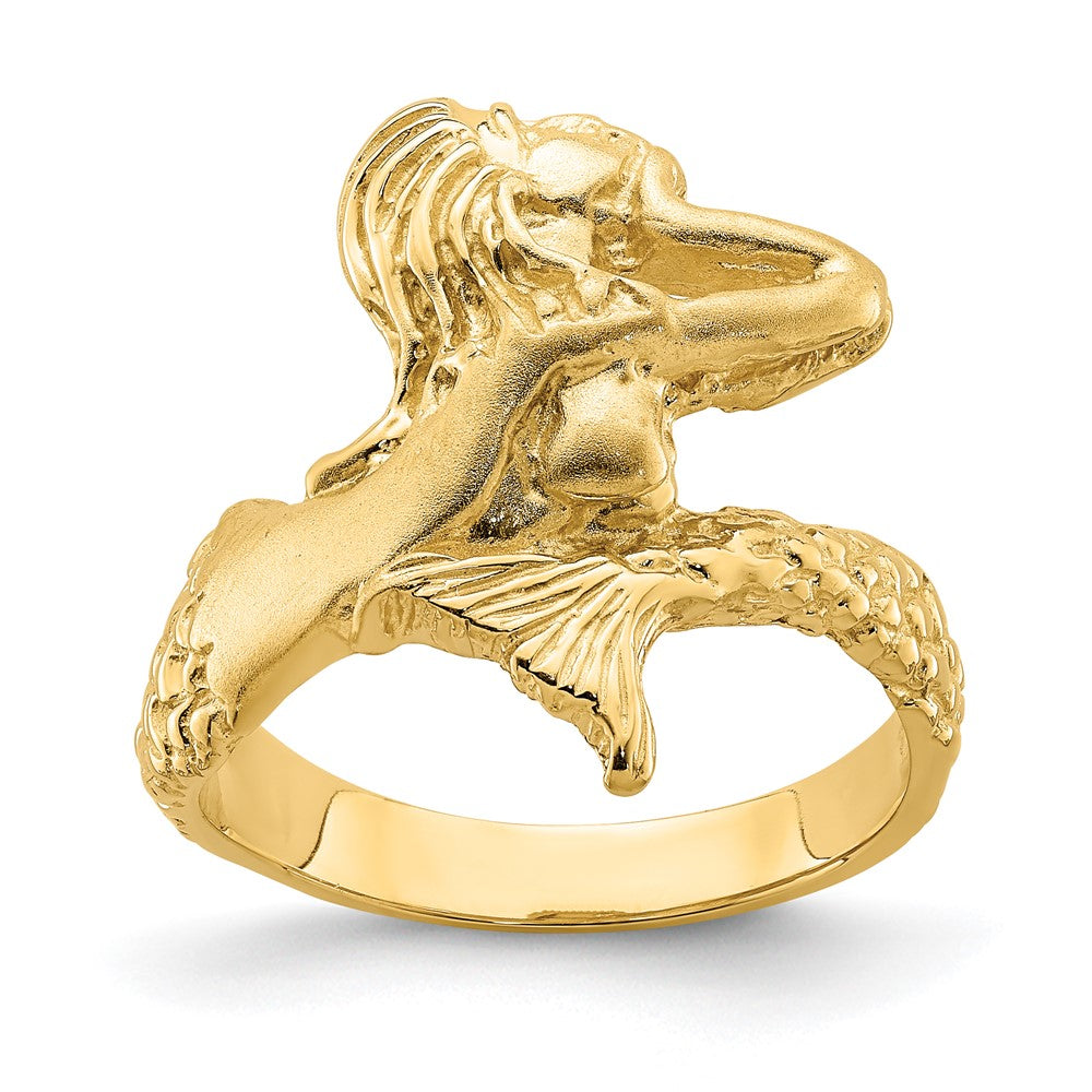 14K Gelbgold Ring mit Meerjungfrau-Motiv, poliert und satiniert