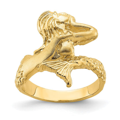 14K Gelbgold Ring mit Meerjungfrau-Motiv, poliert und satiniert
