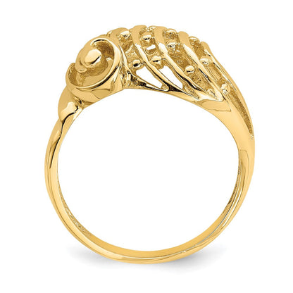 14K Gelbgold Wellen-Dôme-Ring mit Ausschnitt und Perlenakzent