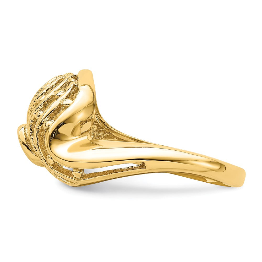 14K Gelbgold Wellen-Dôme-Ring mit Ausschnitt und Perlenakzent
