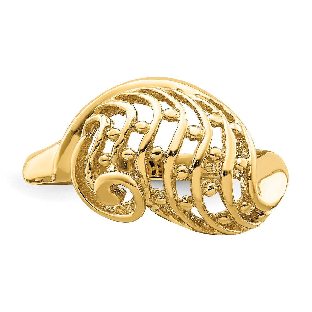 14K Gelbgold Wellen-Dôme-Ring mit Ausschnitt und Perlenakzent