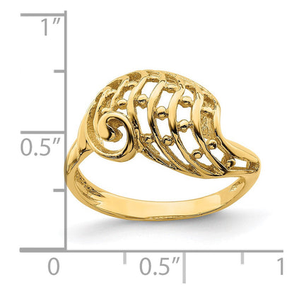 14K Gelbgold Wellen-Dôme-Ring mit Ausschnitt und Perlenakzent