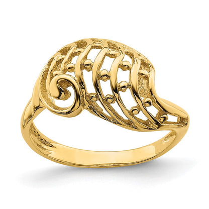 14K Gelbgold Wellen-Dôme-Ring mit Ausschnitt und Perlenakzent