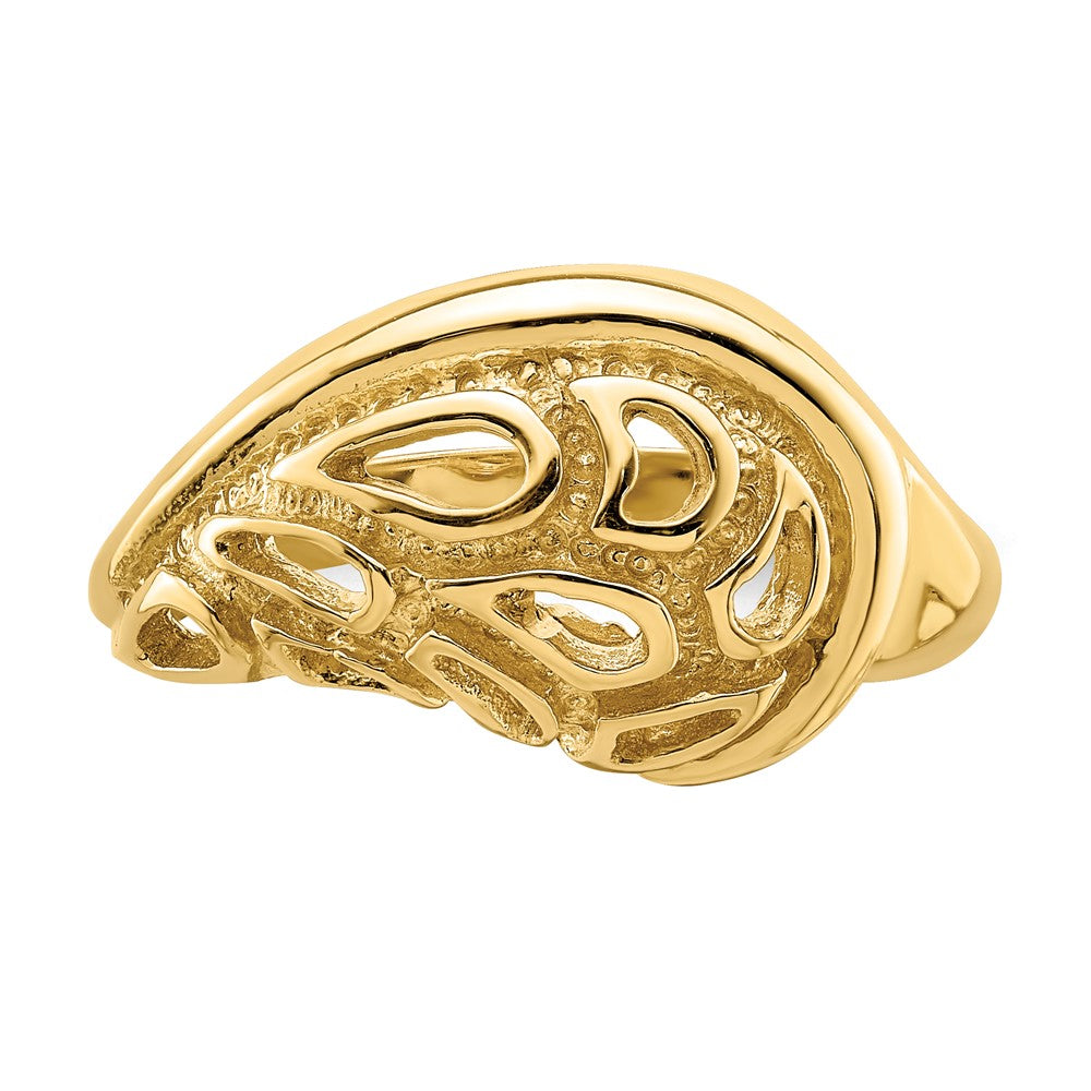 14K Gelbgold Bombierter Ring mit strukturiertem Paisley-Cut-Out