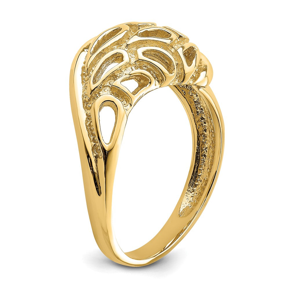 14K Gelbgold Bombierter Ring mit strukturiertem Paisley-Cut-Out