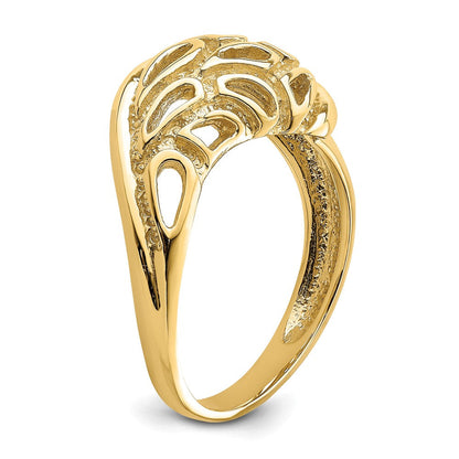 14K Gelbgold Bombierter Ring mit strukturiertem Paisley-Cut-Out