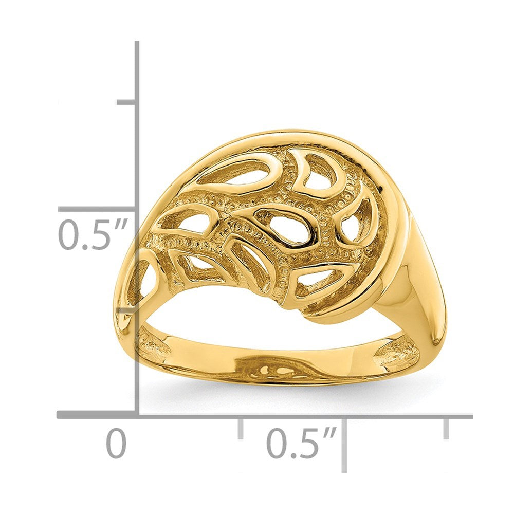 14K Gelbgold Bombierter Ring mit strukturiertem Paisley-Cut-Out