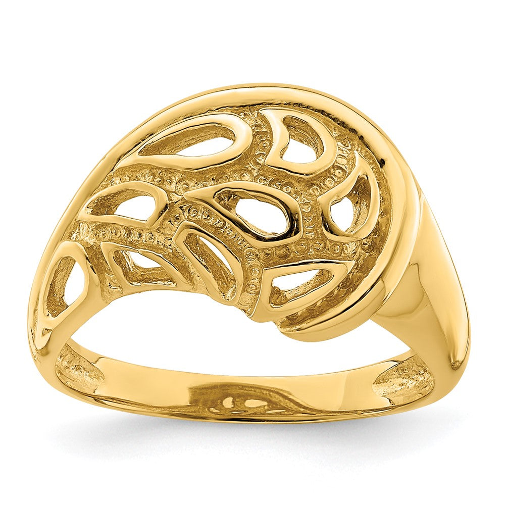 14K Gelbgold Bombierter Ring mit strukturiertem Paisley-Cut-Out