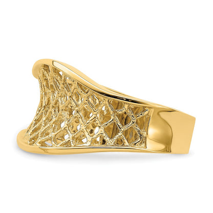 14K Gelbgold Ring mit gewellter, polierter, sich verjüngender Gitterstruktur