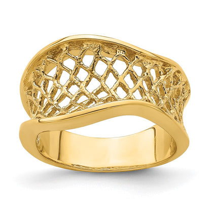 14K Gelbgold Ring mit gewellter, polierter, sich verjüngender Gitterstruktur