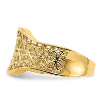 14K Gelbgold Ring mit ausgeschnittenem Muster und gewelltem Rand