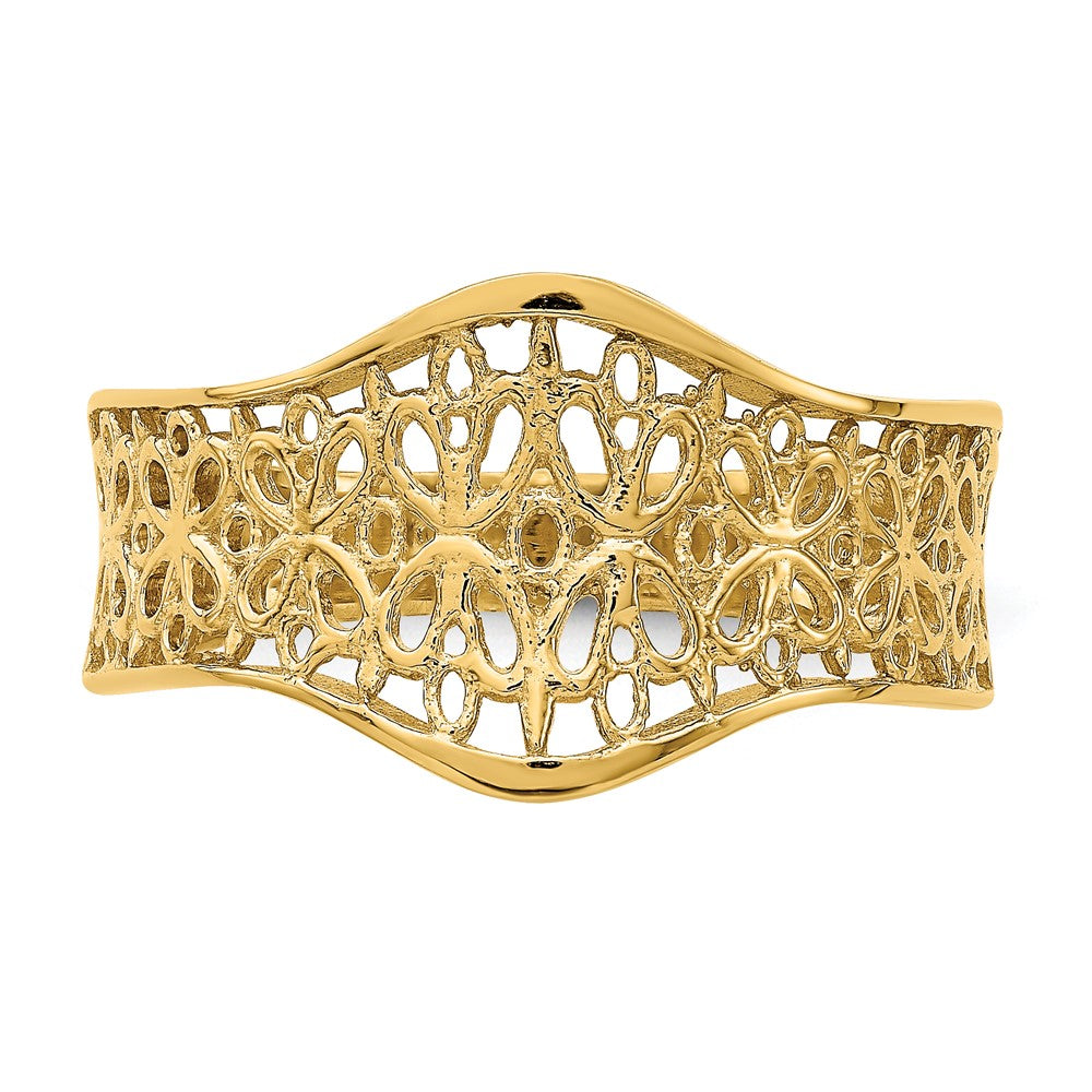 14K Gelbgold Ring mit ausgeschnittenem Muster und gewelltem Rand