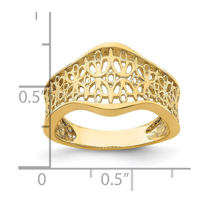 14K Gelbgold Ring mit ausgeschnittenem Muster und gewelltem Rand