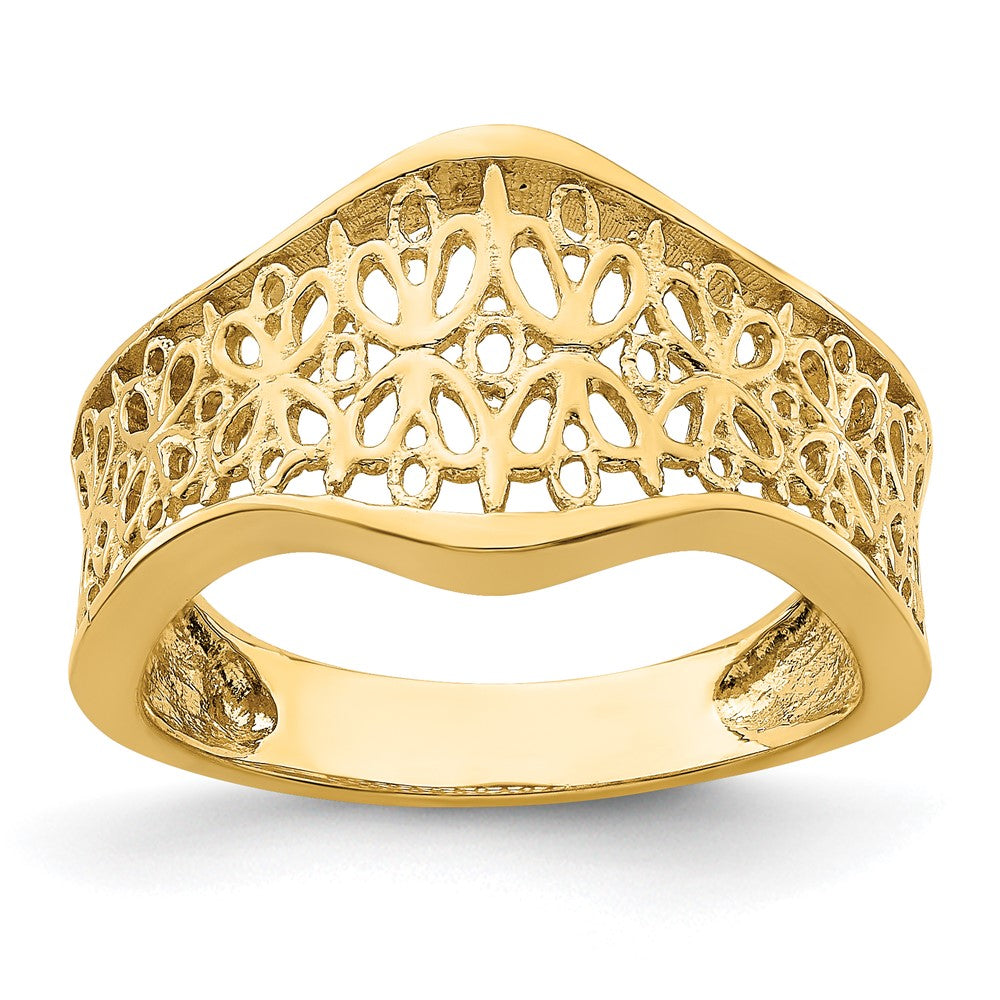 14K Gelbgold Ring mit ausgeschnittenem Muster und gewelltem Rand