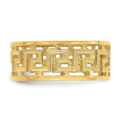 14K Gelbgold Ring mit poliertem, ausgeschnittenem Griechisches-Mäander-Design