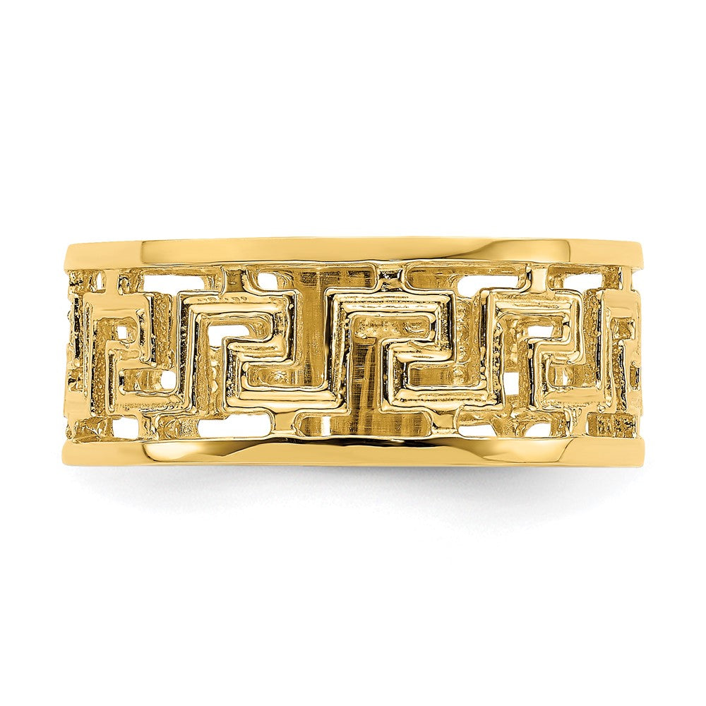 14K Gelbgold Ring mit poliertem, ausgeschnittenem Griechisches-Mäander-Design
