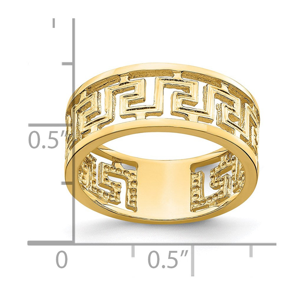 14K Gelbgold Ring mit poliertem, ausgeschnittenem Griechisches-Mäander-Design