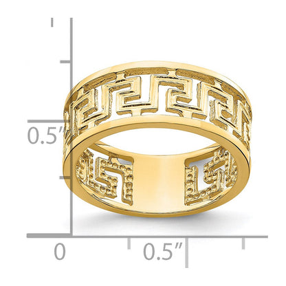 14K Gelbgold Ring mit poliertem, ausgeschnittenem Griechisches-Mäander-Design