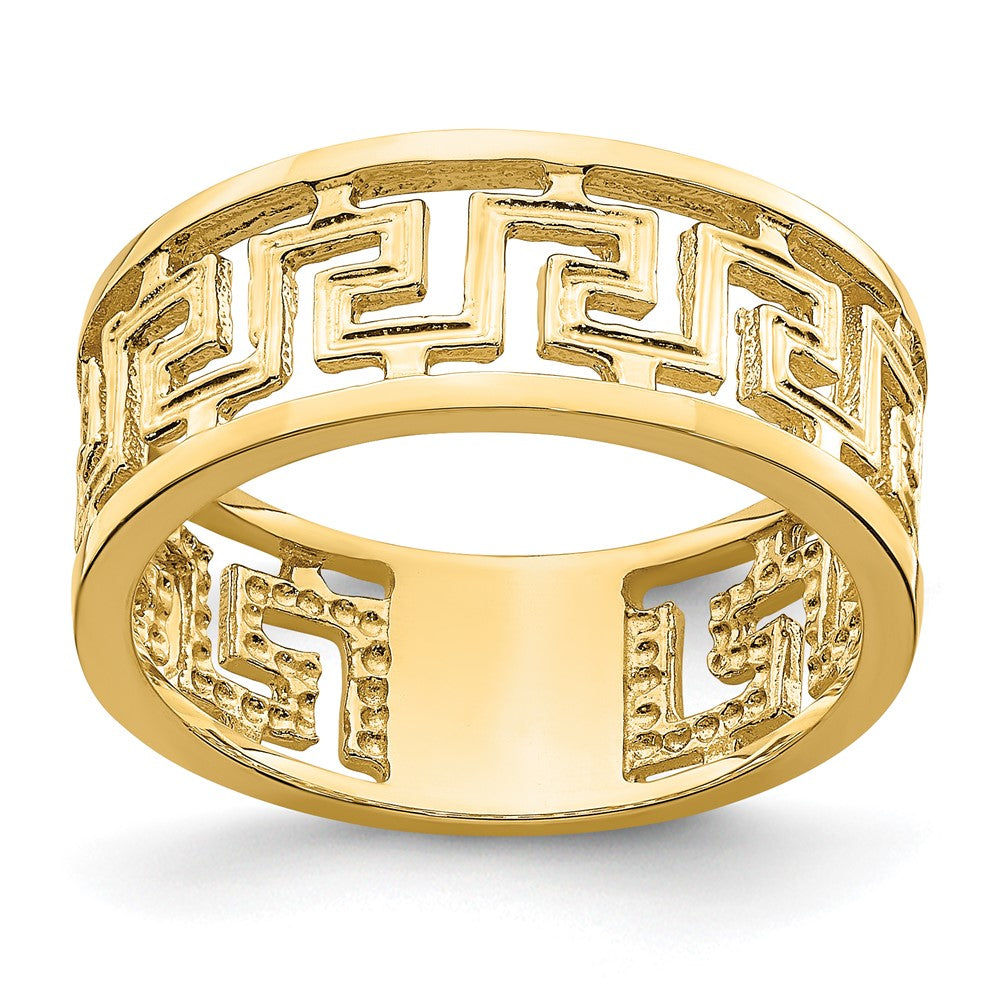 14K Gelbgold Ring mit poliertem, ausgeschnittenem Griechisches-Mäander-Design