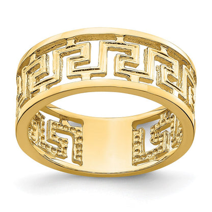 14K Gelbgold Ring mit poliertem, ausgeschnittenem Griechisches-Mäander-Design